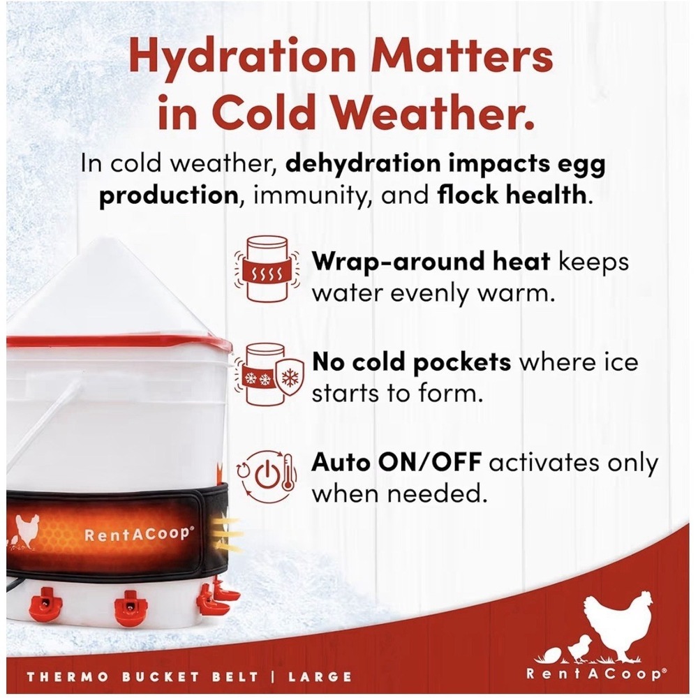 RentACoop Heated Chicken Waterer Belt for Winter, Thermo Bucket Heater Strap LG - Picture 5 of 10